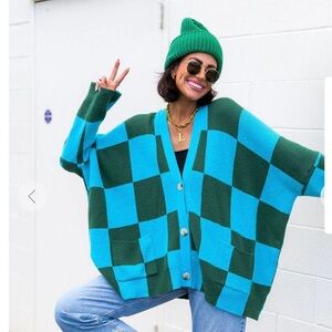 Dressed in La La checkerboard cardigan